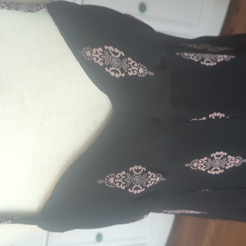 Y2k Black/ Blush Pink Print Flowy Chiffon Babydoll Fairy Slip Dress Sz 8 - Picture 8 of 13